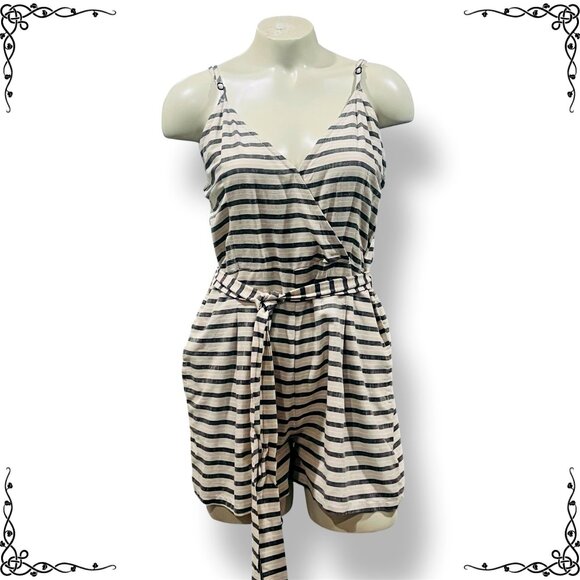 BILLABONG Faux Wrap Striped Romper with Pockets - Size M - Picture 1 of 9